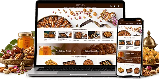 Boutique e-commerce Deyma sur ordinateur et mobile, réalisée par E Brand Digital