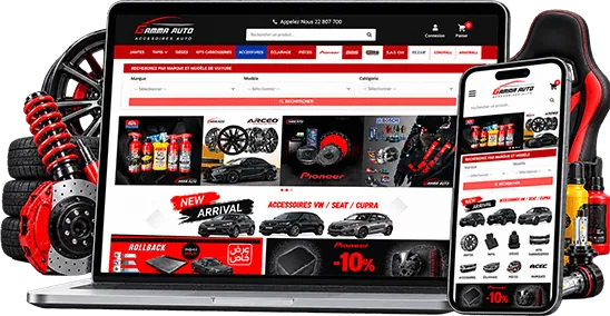 Boutique e-commerce Gamma Auto sur ordinateur et mobile, réalisée par E Brand Digital