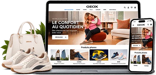 Boutique e-commerce MYSHOES / GEOX sur ordinateur et mobile, réalisée par E Brand Digital