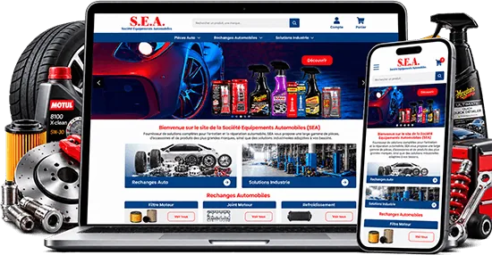Catalogue en ligne S.E.A. sur ordinateur et mobile, réalisé par E Brand Digital