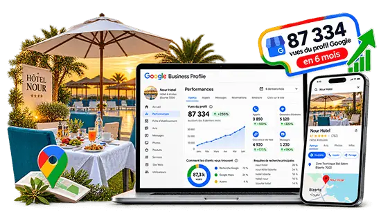 Statistiques de la fiche Google de l’Hôtel Nour à Bizerte